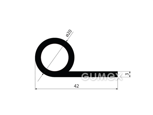 Pryžový profil tvaru "P" s dutinkou, 42x20/3mm, délka 1555mm, 70°ShA, EPDM, -40°C/+100°C, černý